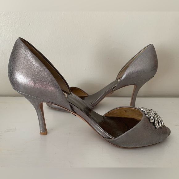 Badgley Mischka Metallic Gray Heels with Crystal Embellishments - Picture 9 of 10